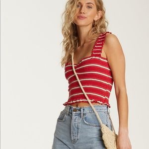 BILLABONG ❤️‍🔥 RED AND WHITE STRIPED SCRUNCH TOP NWT SIZE SMALL